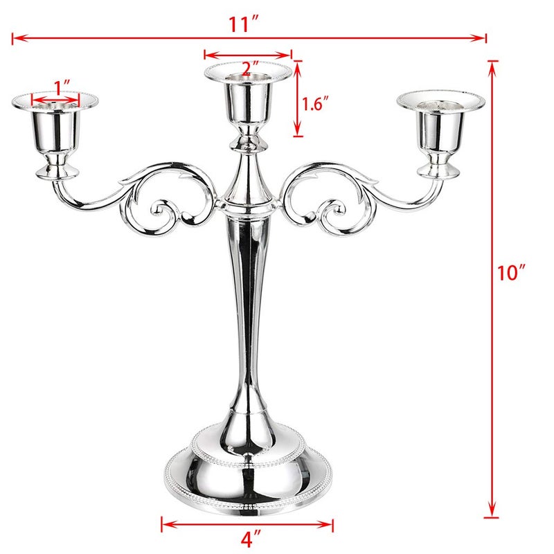 OwnMy 3 Arms Metal Candelabra Candlestick Silver European Elegant Candle Holder Candle Stand for Wedding Dining Table Christmas Party Home Decoration (Silver Tone) - Image 2